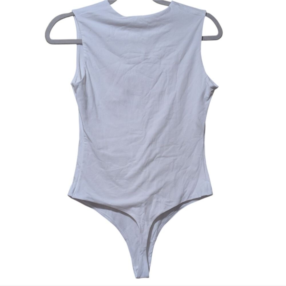 Quince white sleeveless Stretch organic cotton high neck bodysuit thong Medium - Picture 2 of 6